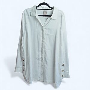 Chico's White Button-Down Tunic Women's 100% Viscose Shirt XL (3) EUC Classic